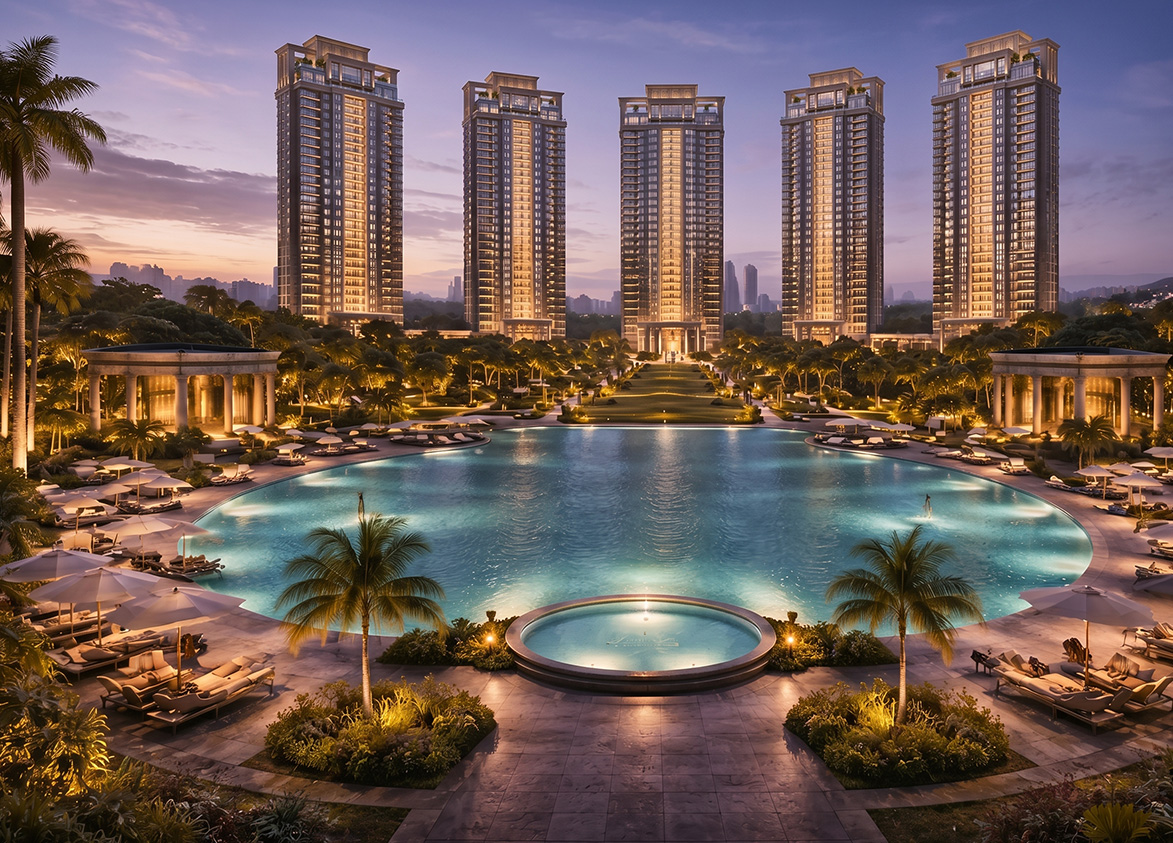 Godrej Samaris water features and swimming pool